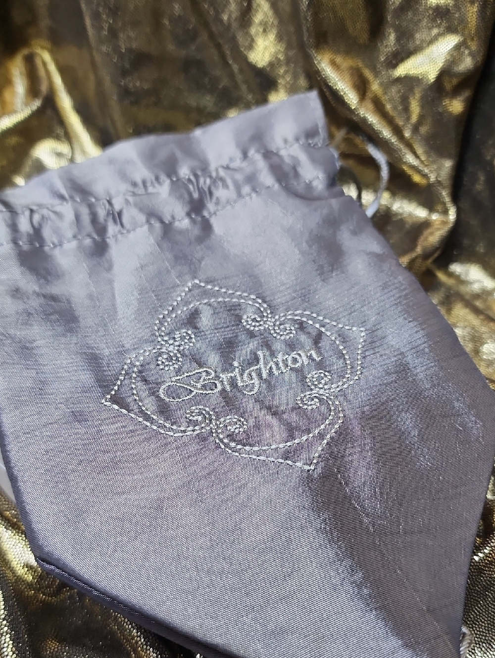 Brighton Silver-Tone Black Leather Floral Cuff Bracelet With Gray Brighton Bag - Picture 10 of 11